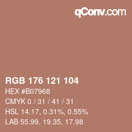 Color code: RGB 176 121 104 | qconv.com