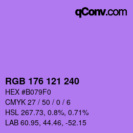 Color code: RGB 176 121 240 | qconv.com