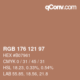 Color code: RGB 176 121 97 | qconv.com