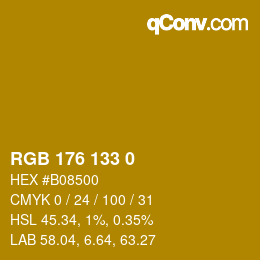 Color code: RGB 176 133 0 | qconv.com