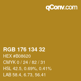 Color code: RGB 176 134 32 | qconv.com