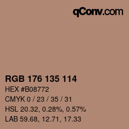Color code: RGB 176 135 114 | qconv.com
