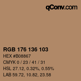 Color code: RGB 176 136 103 | qconv.com