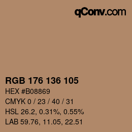Color code: RGB 176 136 105 | qconv.com