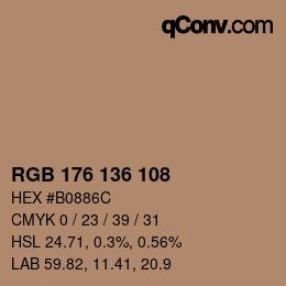 Color code: RGB 176 136 108 | qconv.com
