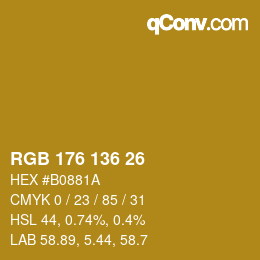 Color code: RGB 176 136 26 | qconv.com