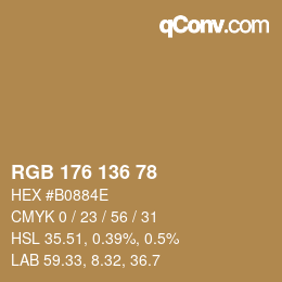 Color code: RGB 176 136 78 | qconv.com