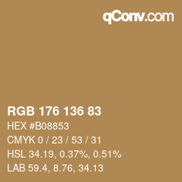 Color code: RGB 176 136 83 | qconv.com