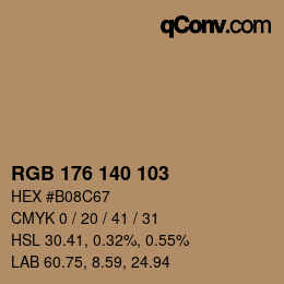 Color code: RGB 176 140 103 | qconv.com