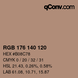 颜色代码: RGB 176 140 120 | qconv.com