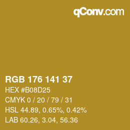 Color code: RGB 176 141 37 | qconv.com