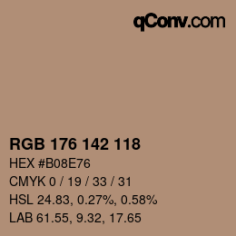 Color code: RGB 176 142 118 | qconv.com