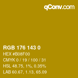 Color code: RGB 176 143 0 | qconv.com