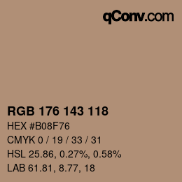 颜色代码: RGB 176 143 118 | qconv.com