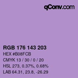 Color code: RGB 176 143 203 | qconv.com