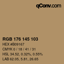 Color code: RGB 176 145 103 | qconv.com