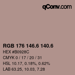 カラーコード: RGB 176 146.6 140.6 | qconv.com