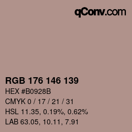 カラーコード: RGB 176 146 139 | qconv.com