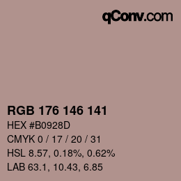 Código de color: RGB 176 146 141 | qconv.com