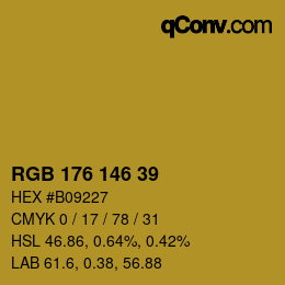 Color code: RGB 176 146 39 | qconv.com