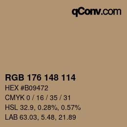 Color code: RGB 176 148 114 | qconv.com