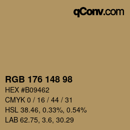 Color code: RGB 176 148 98 | qconv.com
