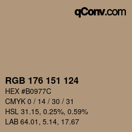 Color code: RGB 176 151 124 | qconv.com