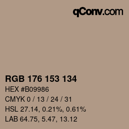 Color code: RGB 176 153 134 | qconv.com