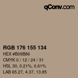 Color code: RGB 176 155 134 | qconv.com