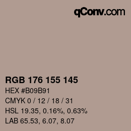 Color code: RGB 176 155 145 | qconv.com