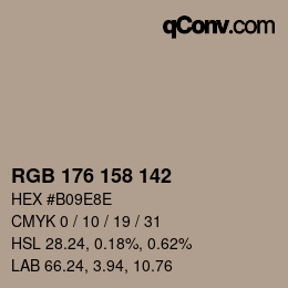 Color code: RGB 176 158 142 | qconv.com