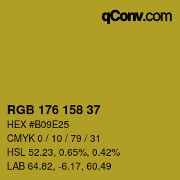 Color code: RGB 176 158 37 | qconv.com