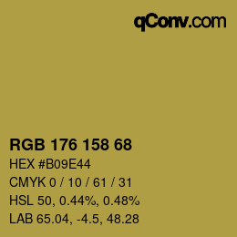 Color code: RGB 176 158 68 | qconv.com