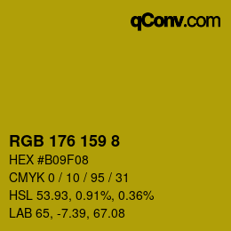 颜色代码: RGB 176 159 8 | qconv.com