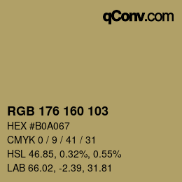 Color code: RGB 176 160 103 | qconv.com