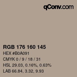 Color code: RGB 176 160 145 | qconv.com