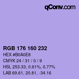 Color code: RGB 176 160 232 | qconv.com