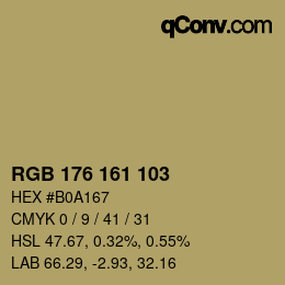 Color code: RGB 176 161 103 | qconv.com