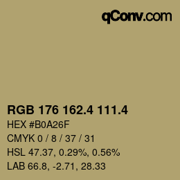 カラーコード: RGB 176 162.4 111.4 | qconv.com
