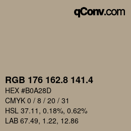 カラーコード: RGB 176 162.8 141.4 | qconv.com