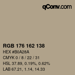 Color code: RGB 176 162 138 | qconv.com