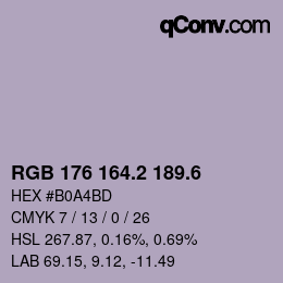 カラーコード: RGB 176 164.2 189.6 | qconv.com