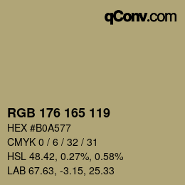 カラーコード: RGB 176 165 119 | qconv.com