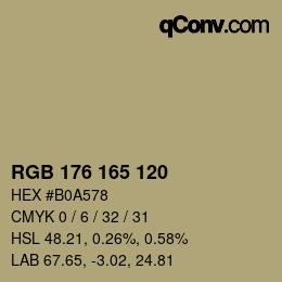 颜色代码: RGB 176 165 120 | qconv.com
