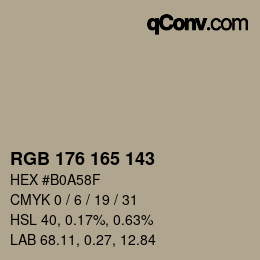 Color code: RGB 176 165 143 | qconv.com