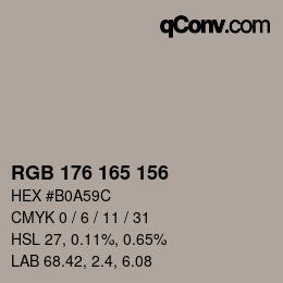颜色代码: RGB 176 165 156 | qconv.com