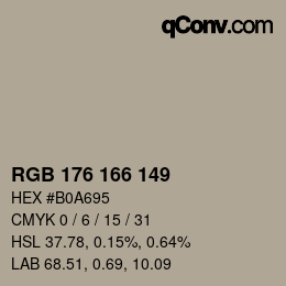 Color code: RGB 176 166 149 | qconv.com
