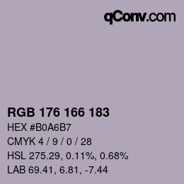 颜色代码: RGB 176 166 183 | qconv.com