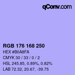 颜色代码: RGB 176 168 250 | qconv.com