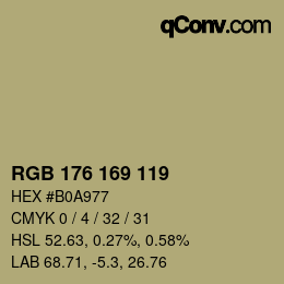 Color code: RGB 176 169 119 | qconv.com